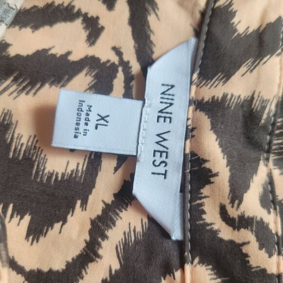 Nine West Womens XL Animal Print Button-Up Blouse Brown/Black Cotton NWT - Picture 4 of 7